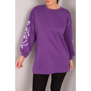 armonika Women's Purple Round Neck Sleeve Embossed Tunic