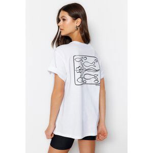 Trendyol White Printed Oversize/Wide Fit Knitted T-Shirt