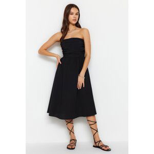 Trendyol Black Ribbed Detailed Poplin Woven Dress