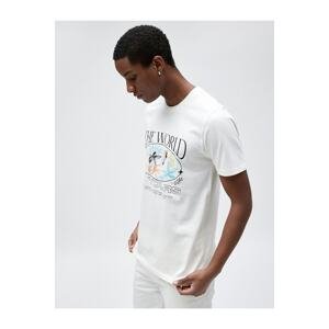 Koton Motto tištěné tričko květinový detail slim fit posádka výstřih bavlna