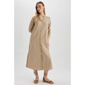 DEFACTO Judge Collar Linen Midi Long Sleeve Dress