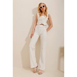 Trend Alaçatı Stili Women's White Striped Trousers