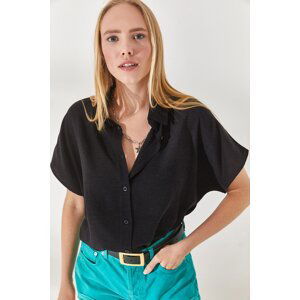 Olalook Women's Black Bat Oversize Linen Shirt