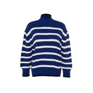 Trendyol Blue Wide-Die Striped Knitwear Sweater