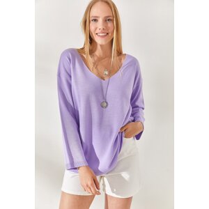 Olalook Lilac V Neck Loose Knitwear Blouse