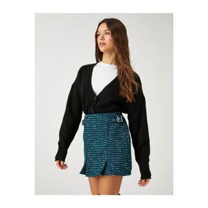 Koton Tweed Shorts Skirt Wool Blended Mini Pleated Side Buckle Detailed Patterned