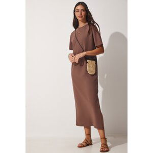 Happiness İstanbul Women's Brown Cotton Summer Daily Combed Cotton Dress