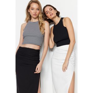 Trendyol 2-Pack Black-Black and White Striped Fitted Crop Ribbed Stretch Knit Undershirt