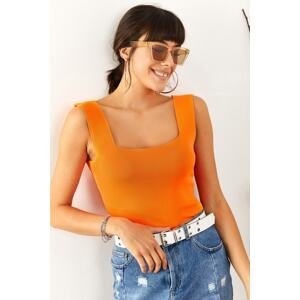 Olalook Women's Neon Orange Thick Strappy Summer Knitwear Blouse