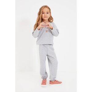 Trendyol Girls' Gray Printed Knitted Thin Tracksuit Set