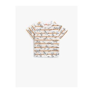 Koton Short Sleeve Striped T-Shirt Crew Neck Dog Printed