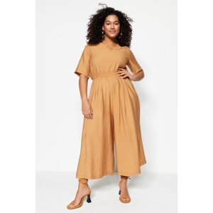 Trendyol Curve Camel Woven Overalls with Elastic Waist