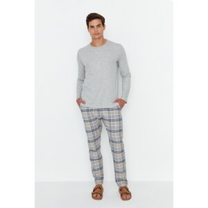 Trendyol Beige Men's Plaid Regular Fit Top Knitted Bottom Woven Pajamas Set