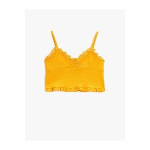 Koton Textured Strappy Crop Top with Frilled Flower Clipping Detail