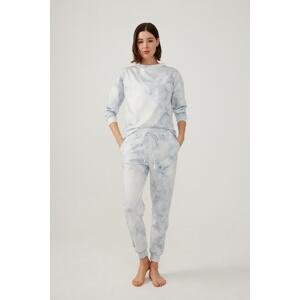 LOS OJOS Women's Gray Batik Patterned Pajama Set