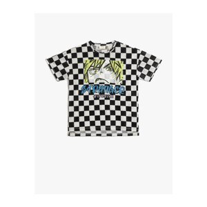 Koton Manga Character Printed Checkered T-Shirt Short Sleeve Crew Neck Cotton