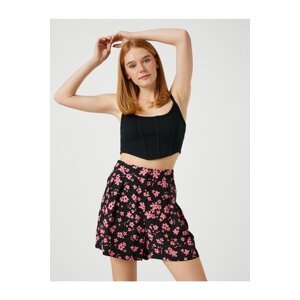 Koton Wide Leg Shorts with Floral Pleats Rayon Blend