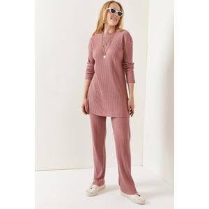 Olalook Women's Dried Rose Top with a slit blouse Bottom Palazzo Corduroy Suit