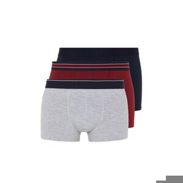 Trendyol Claret Red-Grey-Navy Blue Plain Striped Elastic Basic 3 Pack Cotton Boxers