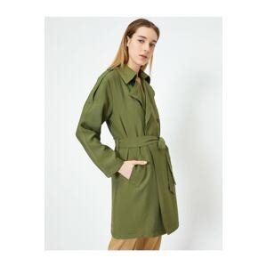 Koton Women's Green Pocketed Belted Trench Coat