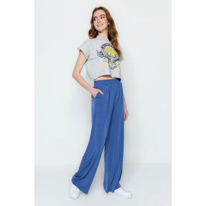 Trendyol Indigo Wide Leg High Waist Stretchy Knitted Trousers