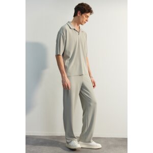 Trendyol Limited Edition Stone Straight Fit Textured Hidden Drawstring One Piece Sweatpants