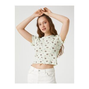 Koton Crop T-Shirt Short Sleeve Floral Print Crew Neck