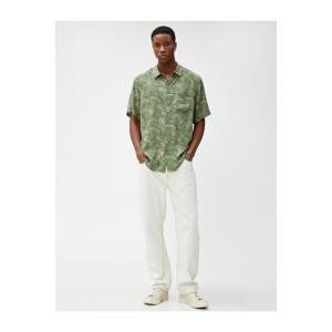 Koton Summer Shirt Short Sleeve Botanical Printed Pocket Detailed Classic Collar