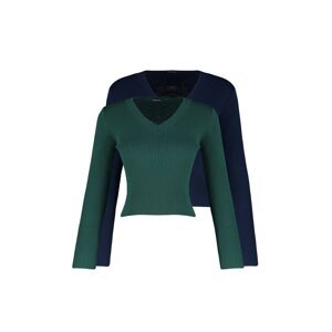 Trendyol Navy Blue-Khaki Basic 2-balení pleteného svetru