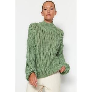 Trendyol Mint Wide Fit Měkký texturovaný základní límec Pletený svetr