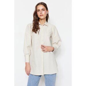 Trendyol Stone Balloon Sleeve Linen Blended Shirt