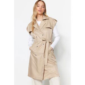 Trendyol Beige Waist Tie Detailed Woven Lined Trench Vest