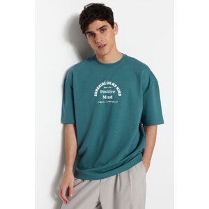 Trendyol Oversize/Wide Cut Crew Neck Short Sleeve Text Printed Cotton Thick T-Shirt