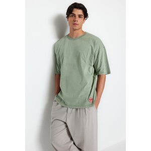 Trendyol Limited Edition Green Oversize/Wide Fit Pale Effect 100% Cotton Thick T-Shirt
