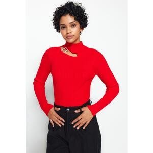 Trendyol červený pletený svetr s vysokým výstřihem