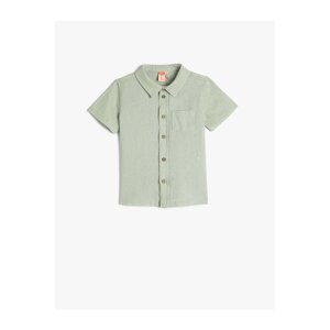 Koton Linen Blend Shirt with Short Sleeves, One Pocket Detailed.