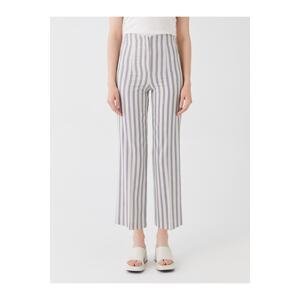 LC Waikiki High Waist Standard Fit Striped Linen Blend Women's Trousers