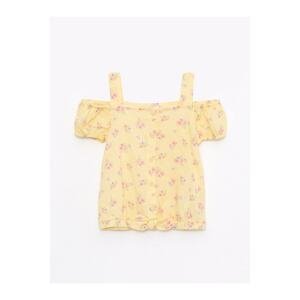 LC Waikiki Yellow Boat Collar Short Sleeved Printed Cotton Shirt for Baby Girl