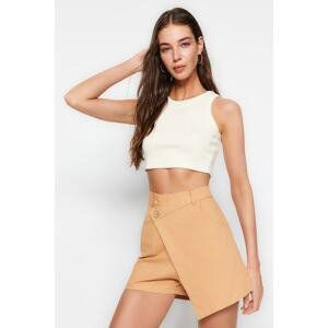 Trendyol Beige Asymmetric Closure Woven Short Skirt