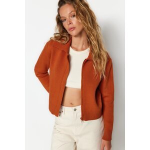 Trendyol Orange Měkký texturovaný pletený svetr na zip