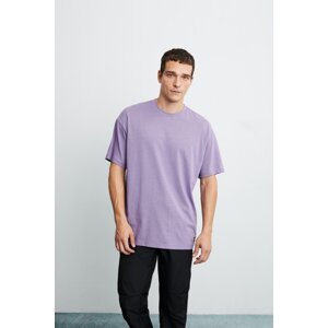 GRIMELANGE Jett Pánské oversize fit 100% bavlna tlustá texturovaná fialová košile