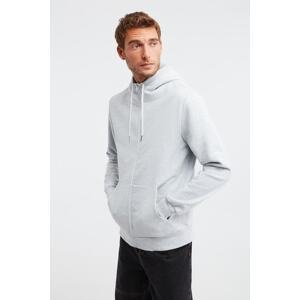 GRIMELANGE Core Men's Zippered High Collar Hooded Lanyard Fleece Inside Light Gray Sweatshirt