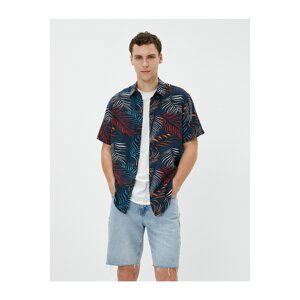 Koton Summer Shirt with Leaf Printed Short Sleeve Viscose Fabric