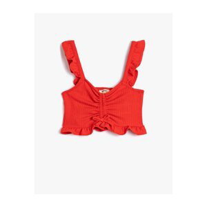 Koton Crop Top Straps Frilly Front Gathered Hollow Out