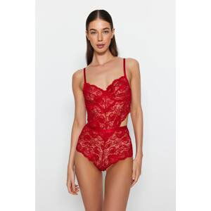 Trendyol Dark Red Lace Window/Cut Out Detailed Snaps Knitted Bodysuit