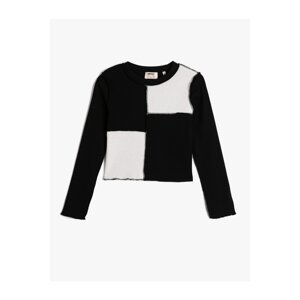 Koton Long Sleeve T-Shirt Crew Neck Color Contrast Stitch Detail Ribbed