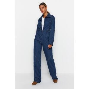Trendyol Limited Edition Blue Stitching Detailed Zippered Denim Jumpsuit