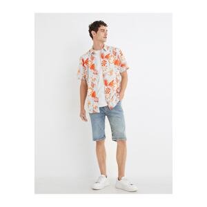 Koton Summer Shirt with Floral Print, Classic Collar Cotton