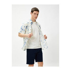 Koton Summer Shirt With Short Sleeves, Cat Print Classic Collar With Buttons