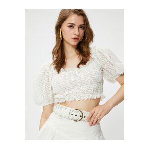 Koton Crop Gathered Lace Blouse